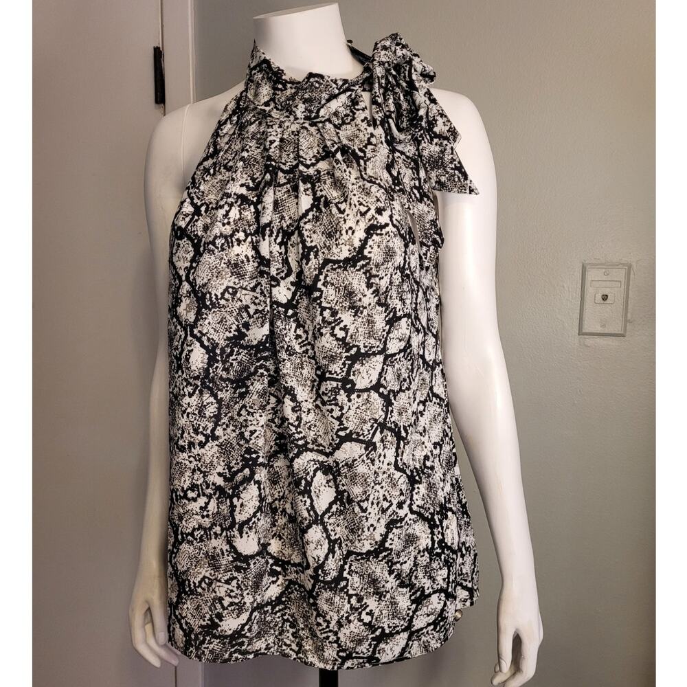 NWT Express Snake Print Scarf Neck Blouse Large Office Siren Corporate Chic